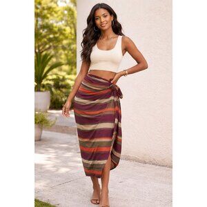 Silk Collections Burgundy Orange Long Maxi Skirt  Size 14 !00% Silk Old Money